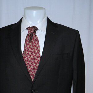 Valentino Roma Solid Black Fleece Wool Two Button Suit 44